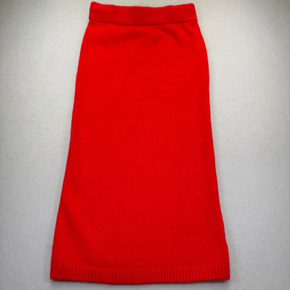 Le ALX Ruby Red Mohair Wool Blend Fuzzy Knit Midi Skirt Womens Size Medium NEW